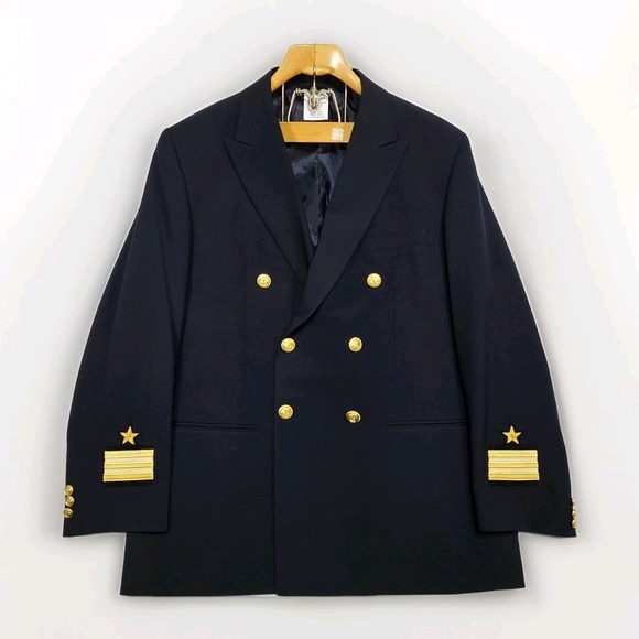Vtg US Navy Academy Military Jacket Men 42 Uniform Double Breasted Gold Buttons - Picture 1 of 12
